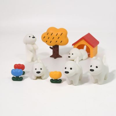 Newbee4 Miniature All 4 Types Cute Matsui Dogs Figure White Puppy Pets with Bones Collection Model Dogs with Dream House Decoration,Desktop Ornaments (All 4 Types)