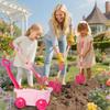 Kids Gardening Tools Set 7pcs Wheelbarrow Set with Shovel, Rake, Pink view 3
