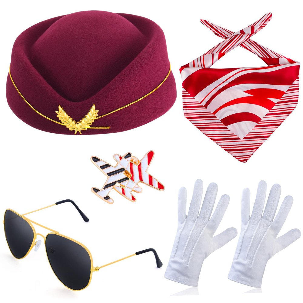 Beelittle Women's Stewardess Costume Accessories Flight Attendant Hat with Air Hostess Cosplay Costume Accessories(Burgundy)