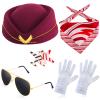 Beelittle Women's Stewardess Costume Accessories Flight Attendant Hat with Air Hostess Cosplay Costume Accessories(Burgundy) view 1