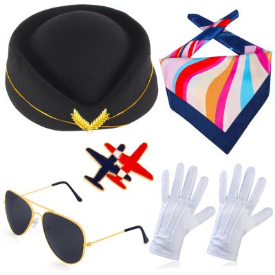 Beelittle Women's Stewardess Costume Accessories Flight Attendant Hat with Air Hostess Cosplay Costume Accessories(Black)