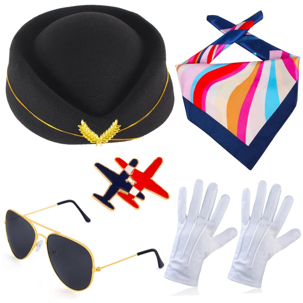 Beelittle Women's Stewardess Costume Accessories Flight Attendant Hat with Air Hostess Cosplay Costume Accessories(Black)