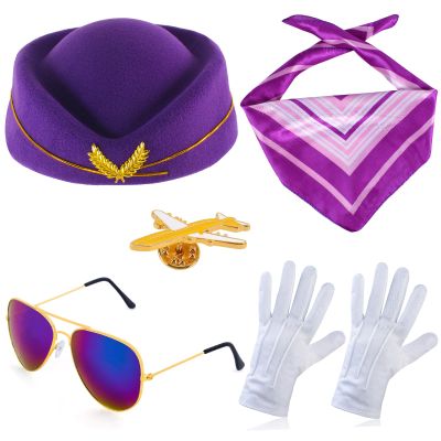 Beelittle Women's Stewardess Costume Accessories Flight Attendant Hat with Air Hostess Cosplay Costume Accessories(Purple)