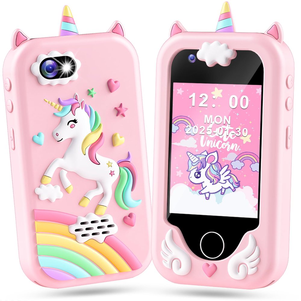 Lapare Kids Smart Phone Toy for Girls, Christmas Birthday Gifts for Girls Age 3-10, 2.8" Touchscreen Toddler Learning Play Toy Phone with Dual Camera, Game, Music Player, 32GB Card(Pink)