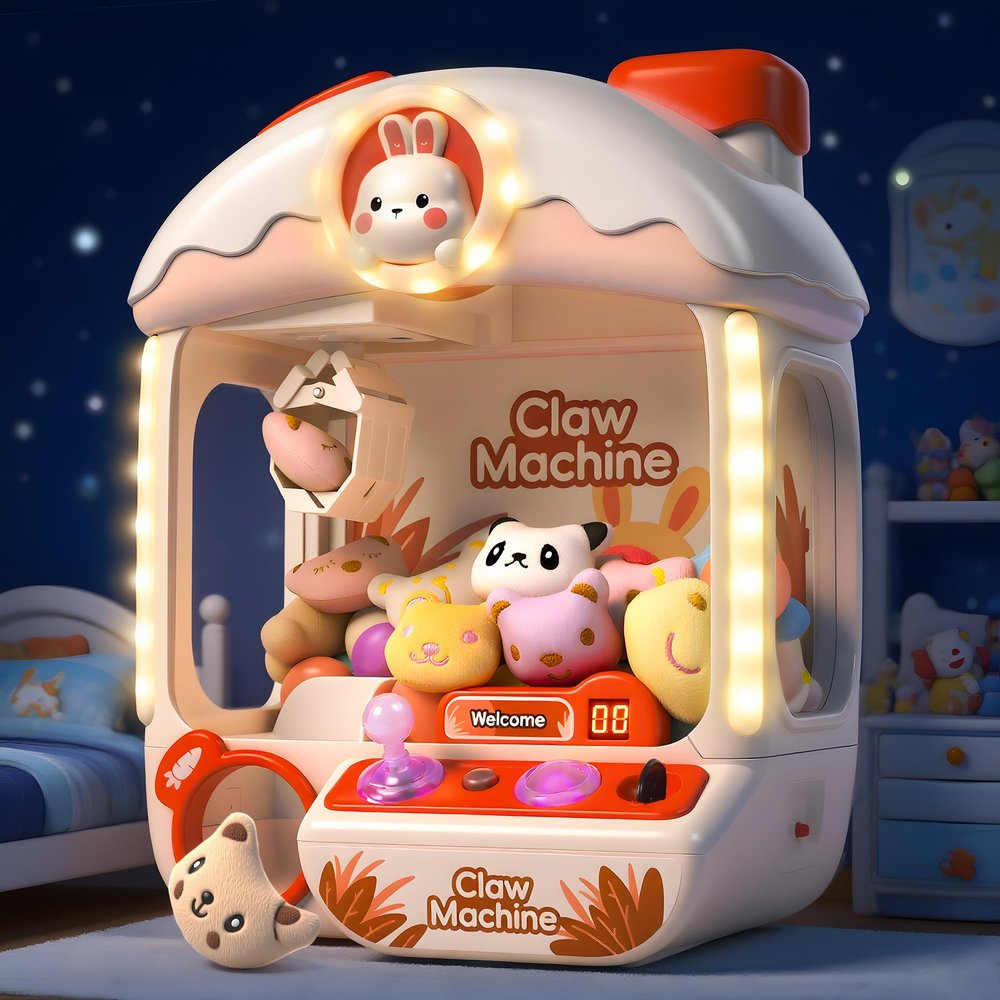 cossy Claw Machine for Kids,Large Rabbit Toy Claw Machine,Mini Arcade Claw Machines with Sound Lights,360 Crystal Joystick,Fidget Toys and Surprise Eggs,Birthday Gifts for Girls Boys