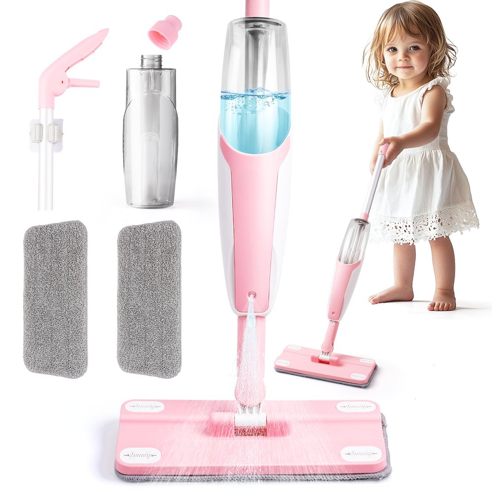 Pink Mini Spray Mop for Toddler-Girls Montessori Cleaning Toy That Real Spray Water,Pretend Playhouse Essentials for Girls Ages 3-8,Toddler Educational Housekeeping Set