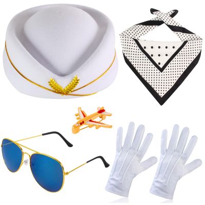 Beelittle Women's Stewardess Costume Accessories Flight Attendant Hat with Air Hostess Cosplay Costume Accessories(White)