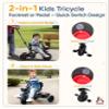 KRIDDO 2-in-1 Tricycle for Toddlers 1.5-5 Years, Push Tricycle with Parent Steering & Detachable Handle, 9-Stage Adjustable Handlebar, Toddler Trike with Safety Belt, Clutch Pedals & Dual Basket, Grey view 2