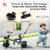 KRIDDO 2-in-1 Tricycle for Toddlers 1.5-5 Years, Push Tricycle with Parent Steering & Detachable Handle, 9-Stage Adjustable Handlebar, Toddler Trike with Safety Belt, Clutch Pedals & Dual Basket, Grey view 4