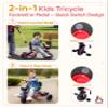 KRIDDO 2-in-1 Tricycle for Toddlers 1.5-5 Years, Push Tricycle with Parent Steering Detachable Handle, 9-Stage Adjustable Handlebar, Toddler Trike with Safety Belt, Clutch Pedals & Dual Basket, Pink view 2