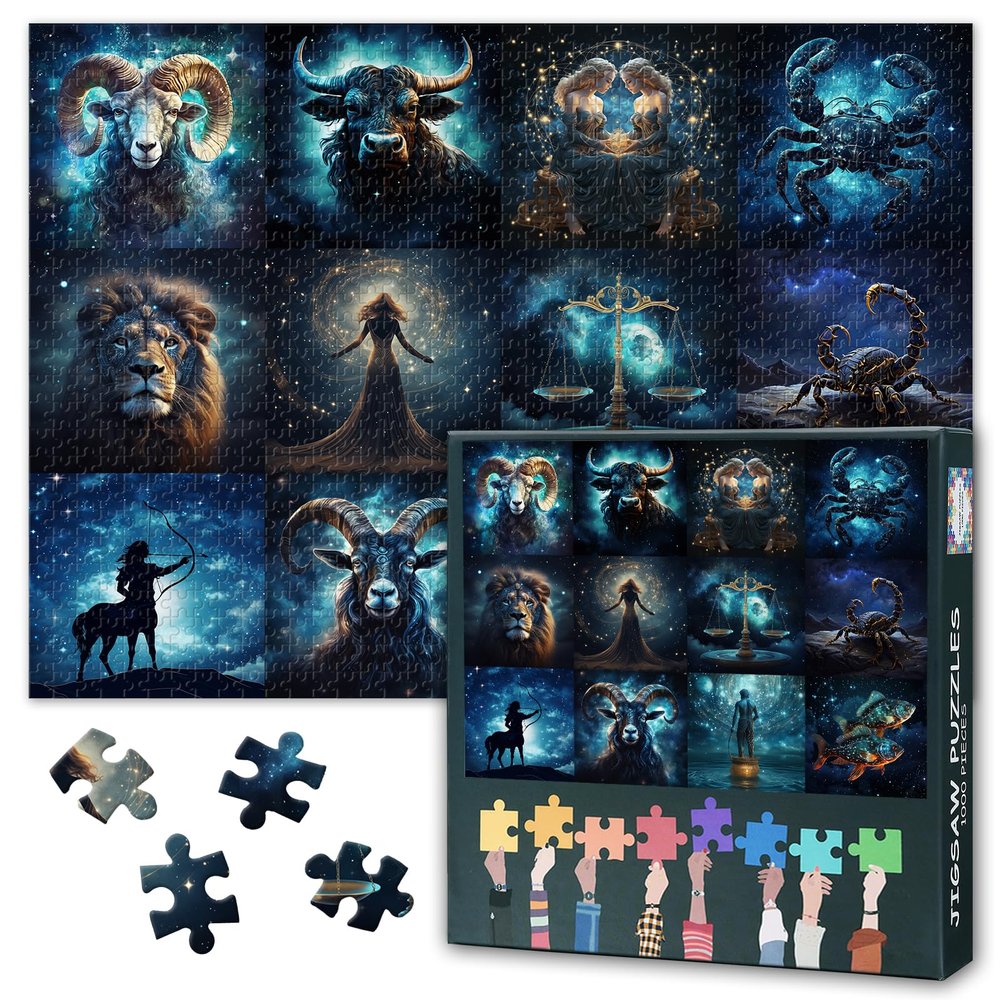 1000 Piece Jigsaw Puzzle Zodiac Challenging Puzzle Zodiac Horoscope Puzzles for Adults Thick & Sturdy Durable Puzzles Creative Gift for Home Wall Decor Brain Teaser Art Crafts(50.5x70.5cm)