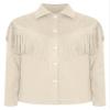 ACSUSS Children Cowgirl Tassels Fringed Lapel Collar Long Sleeve Button Down Shirt for Western Cowboy Costume Beige Apricot 10 Years view 3