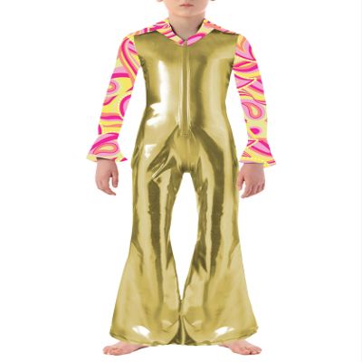 ACSUSS Kids Boys Hippie Dude Costume Halloween Retro 70s Disco Outfits Shiny Metallic Dance Jumpsuits Gold 6 Years