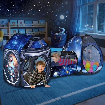 3 Pcs Galaxy Kid Play Tent Pop up Tent Play Tunnel Indoor and Outdoor Playhouse for Kid Beanbag Toss Game for Team Competition for boy with Tote Bag