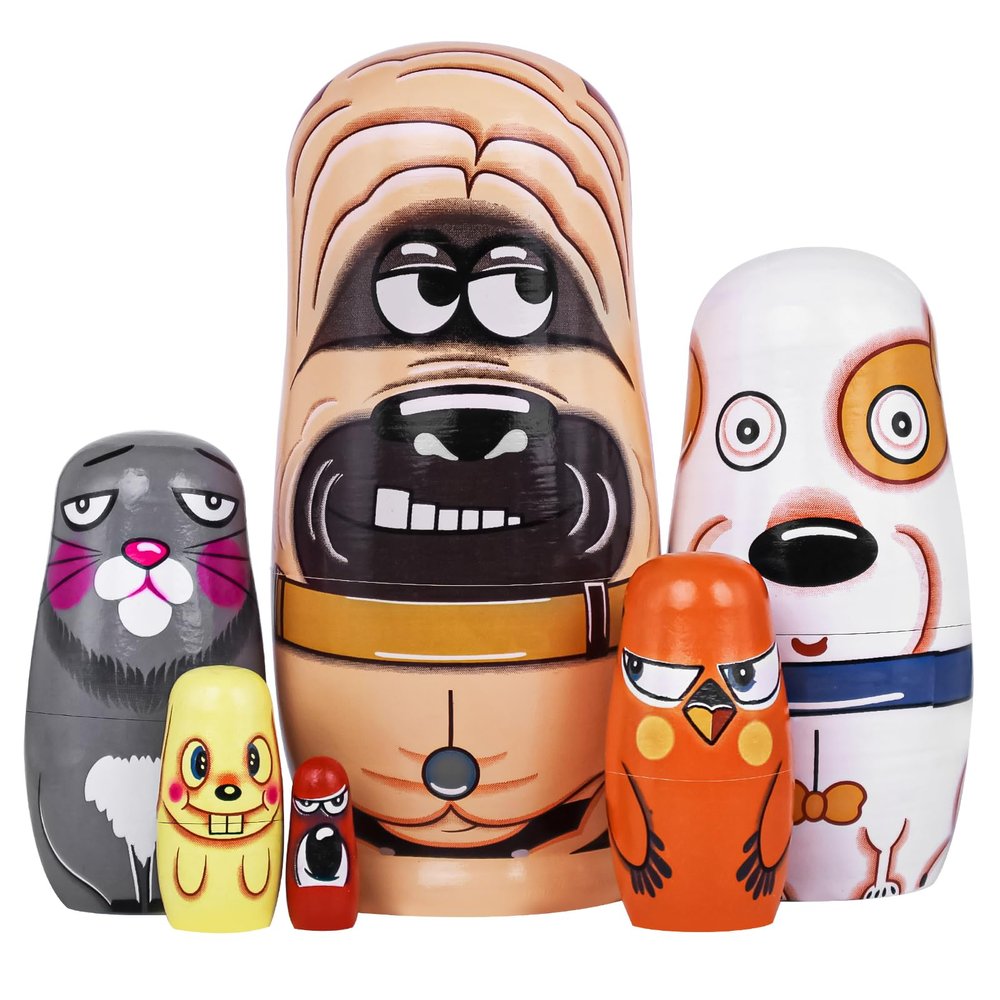 TAILERRI Nesting Dolls, Animal Nesting Easter Eggs Toys, Wooden Matryoshka Dolls for Kids (Cute Dog)