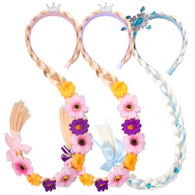 Alomois Princess Dress Up Wigs Long Braided Wigs for Halloween Costume Accessories (Blue&Pink&Purple)