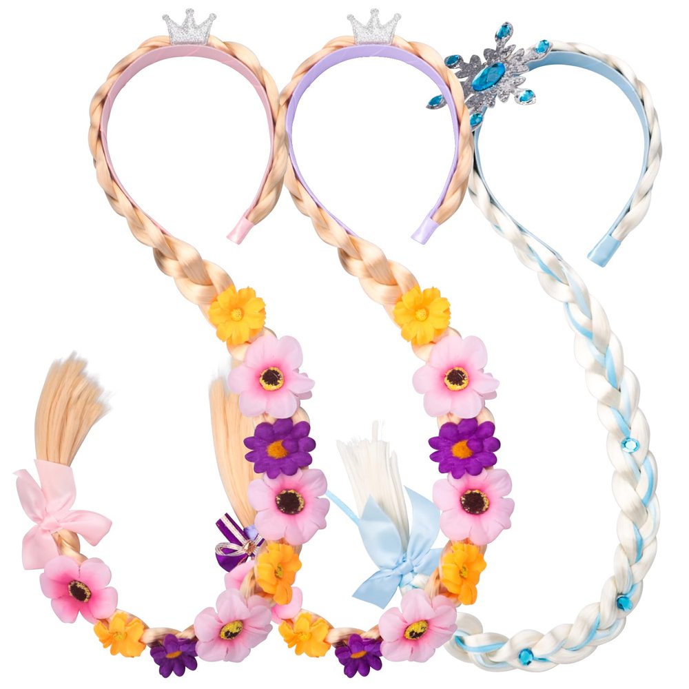 Alomois Princess Dress Up Wigs Long Braided Wigs for Halloween Costume Accessories (Blue&Pink&Purple)