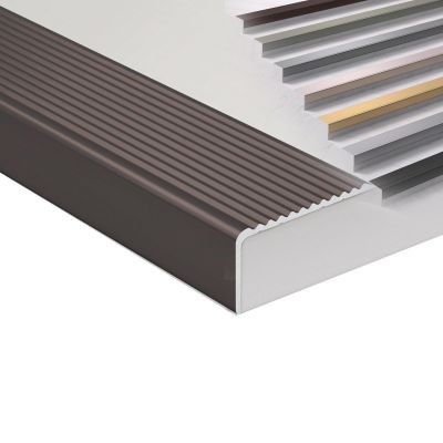 Stair Nosing Edge Trim Aluminum, Waterproof Waterproof Stair Edge Protector, Indoor Outdoor Floor Transition Strip, Non-Slip Safetys Corner Edge Guard Strip(Brown,W 7 x H 3cm)