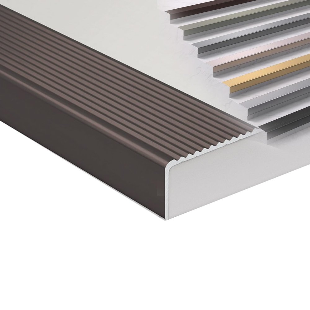 Stair Nosing Edge Trim Aluminum, Waterproof Waterproof Stair Edge Protector, Indoor Outdoor Floor Transition Strip, Non-Slip Safetys Corner Edge Guard Strip(Brown,W 7 x H 3cm)