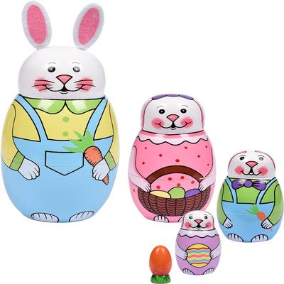 TAILERRI Nesting Dolls, Nesting Easter Eggs Toys, Wooden Handmade Matryoshka Dolls for Kids Birthday or Home Decoration (Small Rabbits)