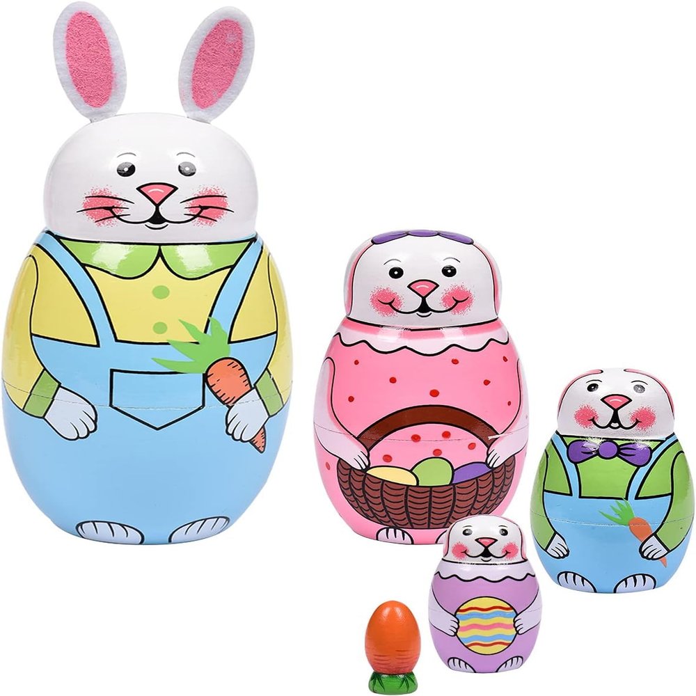 TAILERRI Nesting Dolls, Nesting Easter Eggs Toys, Wooden Handmade Matryoshka Dolls for Kids Birthday or Home Decoration (Small Rabbits)