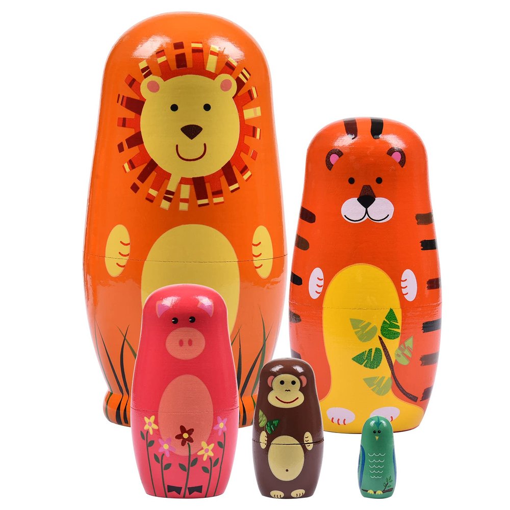 TAILERRI Nesting Dolls, Animal Nesting Easter Eggs Toys, Wooden Matryoshka Dolls for Kids (Round Lion)