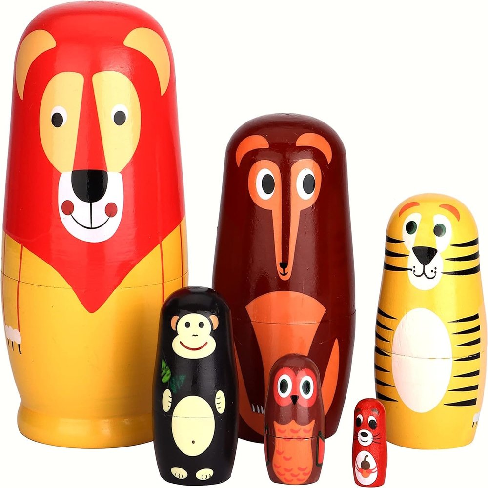 TAILERRI Nesting Dolls, Animal Nesting Easter Eggs Toys, Wooden Matryoshka Dolls for Kids (Long Lion)