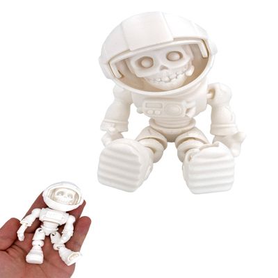 Whattiho Skeleton Astronaut Toy 3D Printed Articulated Zombie Figure with Movable Helmet, Halloween Decor and Office Desk Ornament (White, 5 inch)