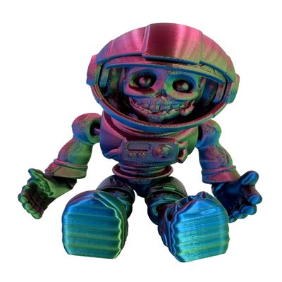 Whattiho Skeleton Astronaut Toy 3D Printed Articulated Zombie Figure with Movable Helmet, Halloween Decor and Office Desk Ornament (Holographic, 5 inch)