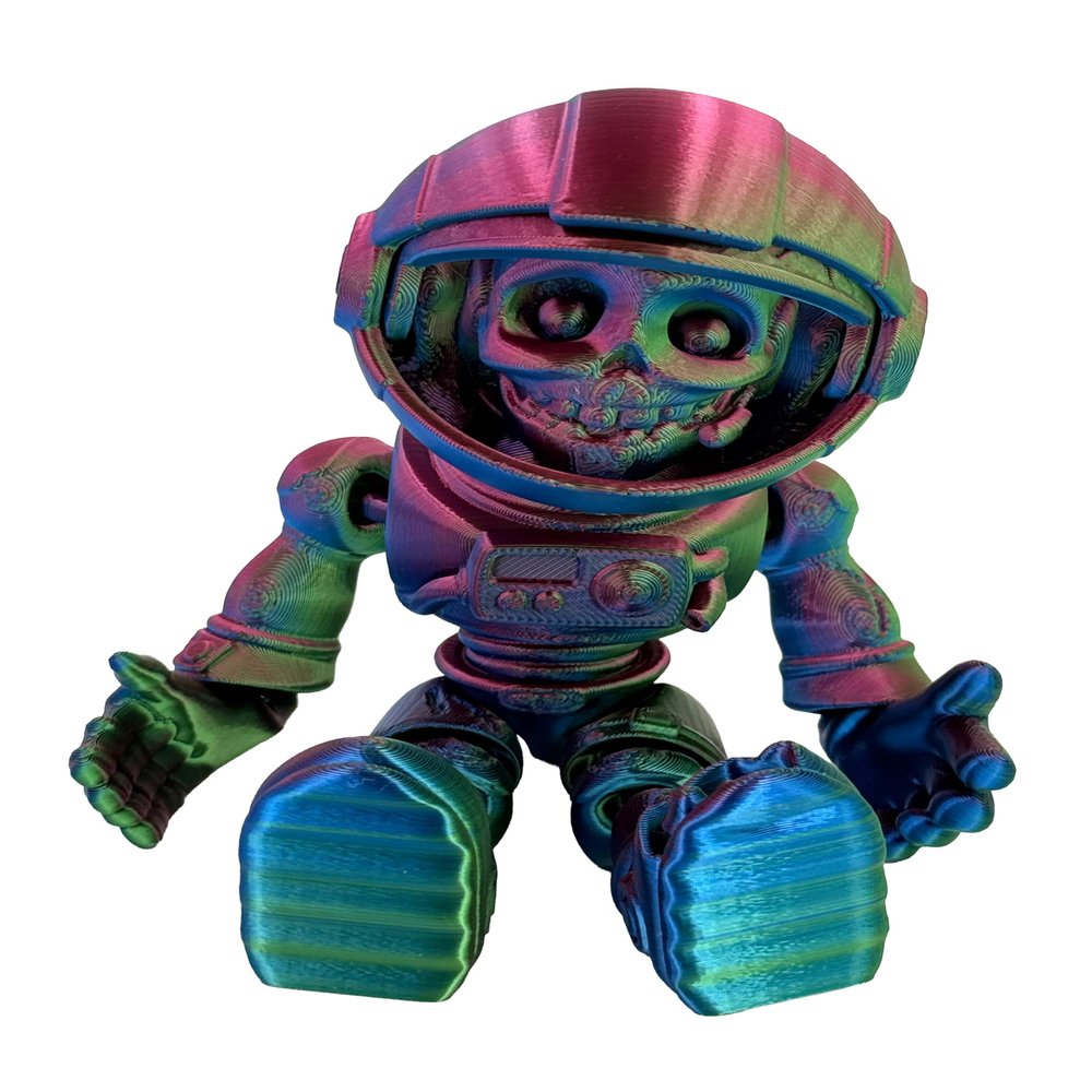 Whattiho Skeleton Astronaut Toy 3D Printed Articulated Zombie Figure with Movable Helmet, Halloween Decor and Office Desk Ornament (Holographic, 5 inch)