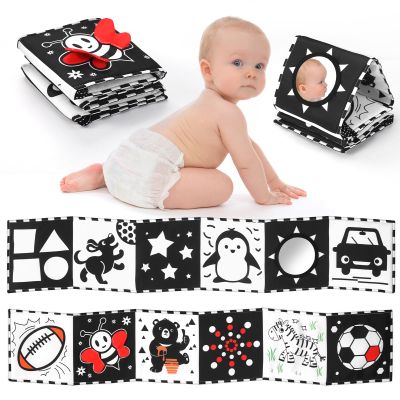 AJsupojouet High Contrast Baby Toys for Newborn | Tummy Time Toys & Visual Stimulation Baby Book 0-6 Months | Black and White Contrast Cards & Sensory Toys | Baby Essentials & Must Haves