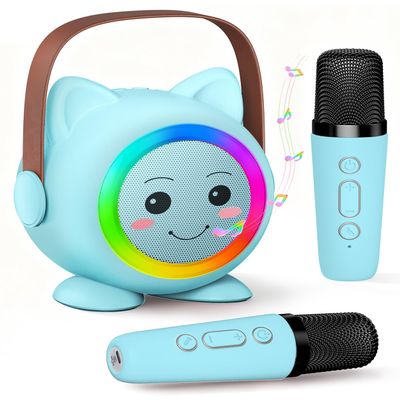 Mini Karaoke Machine Toy for Kids, Portable Karaoke Machine with 2 Wireless Microphone for 4,5,6,7,8,9,10,11,12+ Years Old Christmas Birthday Gifts Girls Boys (Blue)