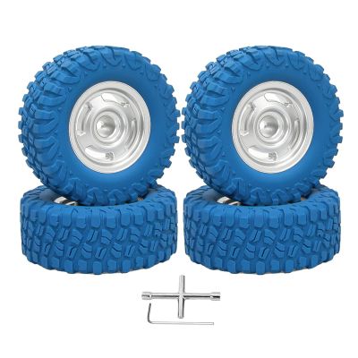 4PCS 1.3" Beadlock Wheel Tires Set 1.3inch Aluminum Beadlock Wheel Hub  65mm/2.56inch Colored Rubber Crawler Tires for 1/18 TRX4M 1/24 SCX24 FCX24 RC Crawler Car (blue tires B+ silver wheel hub)