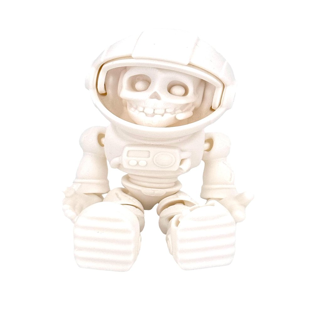 Whattiho Skeleton Astronaut Toy 3D Printed Articulated Zombie Figure with Movable Helmet, Halloween Decor and Office Desk Ornament (White, 7 inch)