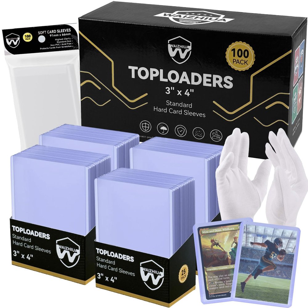 200 Card Sleeves Top Loaders for Cards, 3" x 4" Standard Premium Toploaders Card Holders Hard Plastic Card Protectors for Trading Sports Football Game Cards(100 Toploaders + 100 Penny Sleeves)