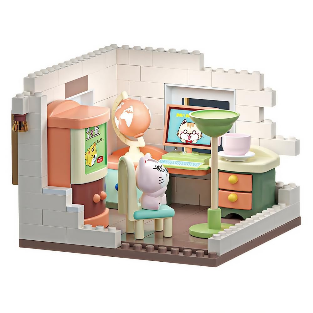 kvlidvo Koko's Cat Town DIY Miniature House Kit, Tiny White House Series Home Office Building Kits, Dollhouse with 254 Pieces, Gift for Cat Lovers Girls Boys Teens Kids Ages 3+