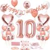 10th Birthday Decorations for Girls Women Rose Gold, Happy 10th Birthday Banner, 10 Number Balloon, Heart Balloons, Round Latex Balloons, Cake Topper, Rose Gold 10 Party Decorations Supplies for Women view 1