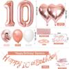 10th Birthday Decorations for Girls Women Rose Gold, Happy 10th Birthday Banner, 10 Number Balloon, Heart Balloons, Round Latex Balloons, Cake Topper, Rose Gold 10 Party Decorations Supplies for Women view 2