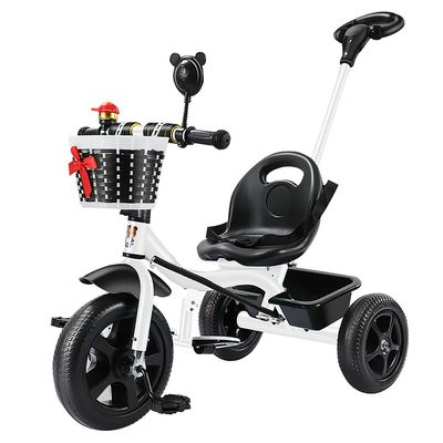 White,JIYIAN Kids Pedal Bicycle with Hand-Pushed, Toddler Bike Removable Handle, Extra-Wide Anti-Slip Wheels, Sturdy Steel Frame for Balance & Exercise 2-in-1 Ride-On & Stroller Toy