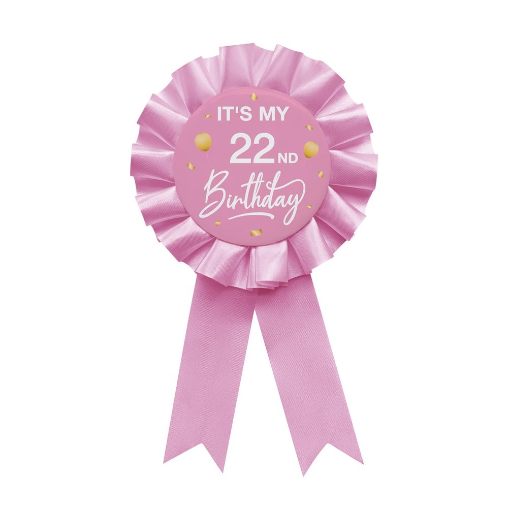 YHEZXUN It's My 22nd Birthday Tinplate Badge Pin Pink Satin Fabric 22 Year Old Birthday Themed Button Pin Party Decorations Award Ribbon Badge