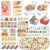 196Pcs Mini Shopping Cart Basket Trolley Grocery Game Model Miniature Drink Bottle Food Pizza with Box Supermarket Metal Handcart Toy Doll House Store Cosplay Pretend Kitchen Shelf Cash Register view 1