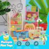 196Pcs Mini Shopping Cart Basket Trolley Grocery Game Model Miniature Drink Bottle Food Pizza with Box Supermarket Metal Handcart Toy Doll House Store Cosplay Pretend Kitchen Shelf Cash Register view 2
