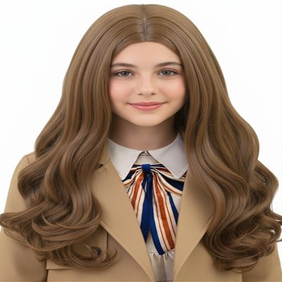 ZGXYZXMY Brown Wig for Girls Kids Long Wavy Curly Middle Part Wig for Girls Synthetic Cosplay Costume Party Wigs