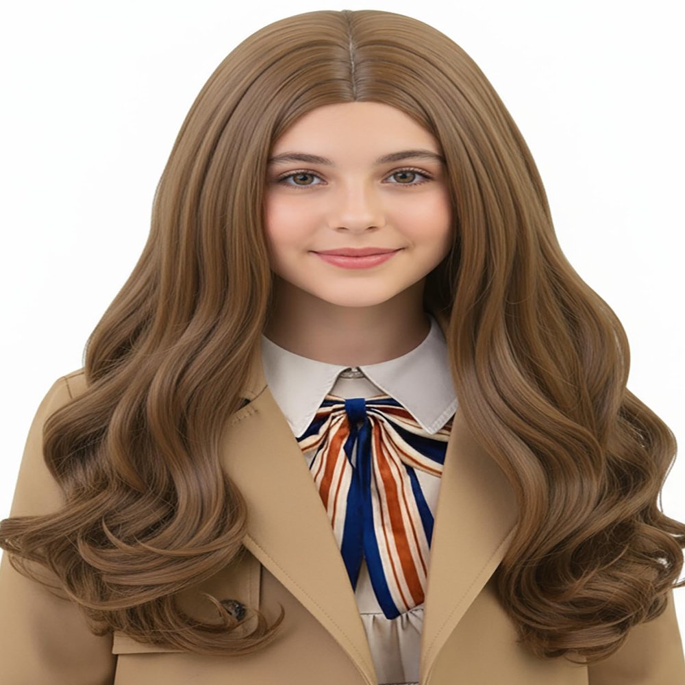 ZGXYZXMY Brown Wig for Girls Kids Long Wavy Curly Middle Part Wig for Girls Synthetic Cosplay Costume Party Wigs
