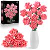 12 Pink Roses Building Block Bouquet Set, Symbol of Love, Admiration & Gratitude  Romantic Gift for Wife, Mom, Daughter, Friend on Valentines Day, Mothers Day, Birthday & Anniversary view 1
