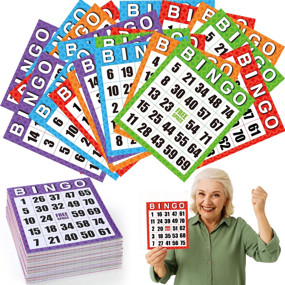Eersida 200 Pack Jumbo Bingo Cards Set 8" x 9" Reusable Easy to Read Bingo Paper Game Cards Board with Large Numbers Ideal for Seniors, Family Game Night Activities