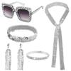 6-Piece WomenS Disco Party Costume Set, Sequin Earrings, Rhinestone Glasses, Scarf Necklace, Headband For Festivals view 2