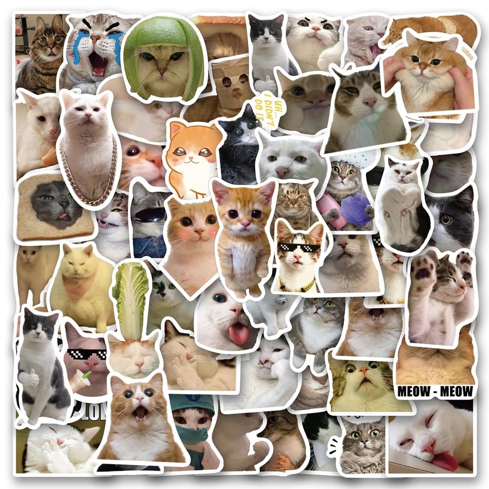 100PCS Funny Cat Stickers Vinyl Aesthetics Sticker for Scrapbooking, Diary, Laptop, Bumper, Skateboard, Water Bottle, Computer, Phone, Cartoon, Hard hat, Car Stickers and Decals