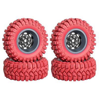 4PCS 1.2" Beadlock Wheel Tires Set 1.2" Carbon Fiber Beadlock Wheel Hub  Colored Rubber Crawler Tires for 1/18 TRX4M 1/24 SCX24 RC Crawler Car (red tires A+ Titanium wheel hub)