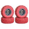 4PCS 1.2" Beadlock Wheel Tires Set 1.2" Carbon Fiber Beadlock Wheel Hub  Colored Rubber Crawler Tires for 1/18 TRX4M 1/24 SCX24 RC Crawler Car (red tires A+ Titanium wheel hub) view 1